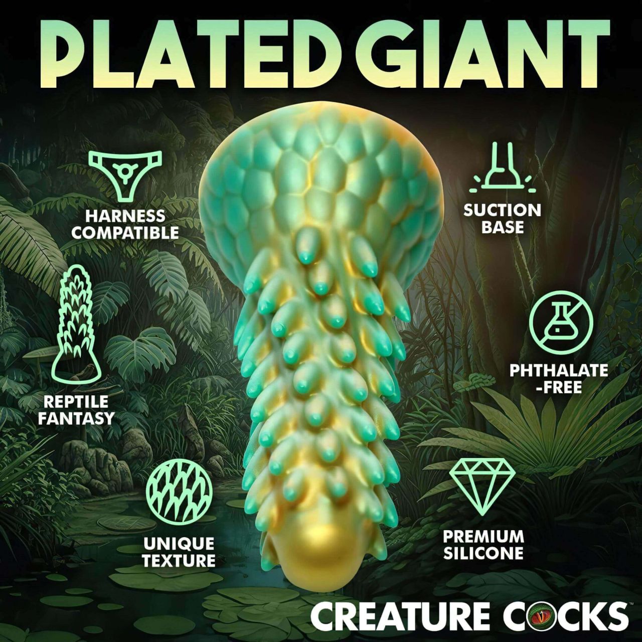 Creature Cocks Stegosaurus - szilikon dildó - 20cm (zöld)
