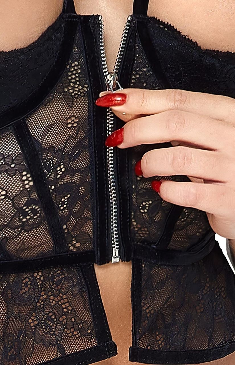 Abierta Fina - nyitott tanga és fűző (fekete) Abierta Fina - nyitott tanga és fűző (fekete)