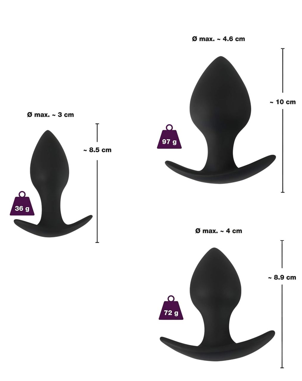 Black Velvet - szilikon anál plug szett (3 részes) - fekete