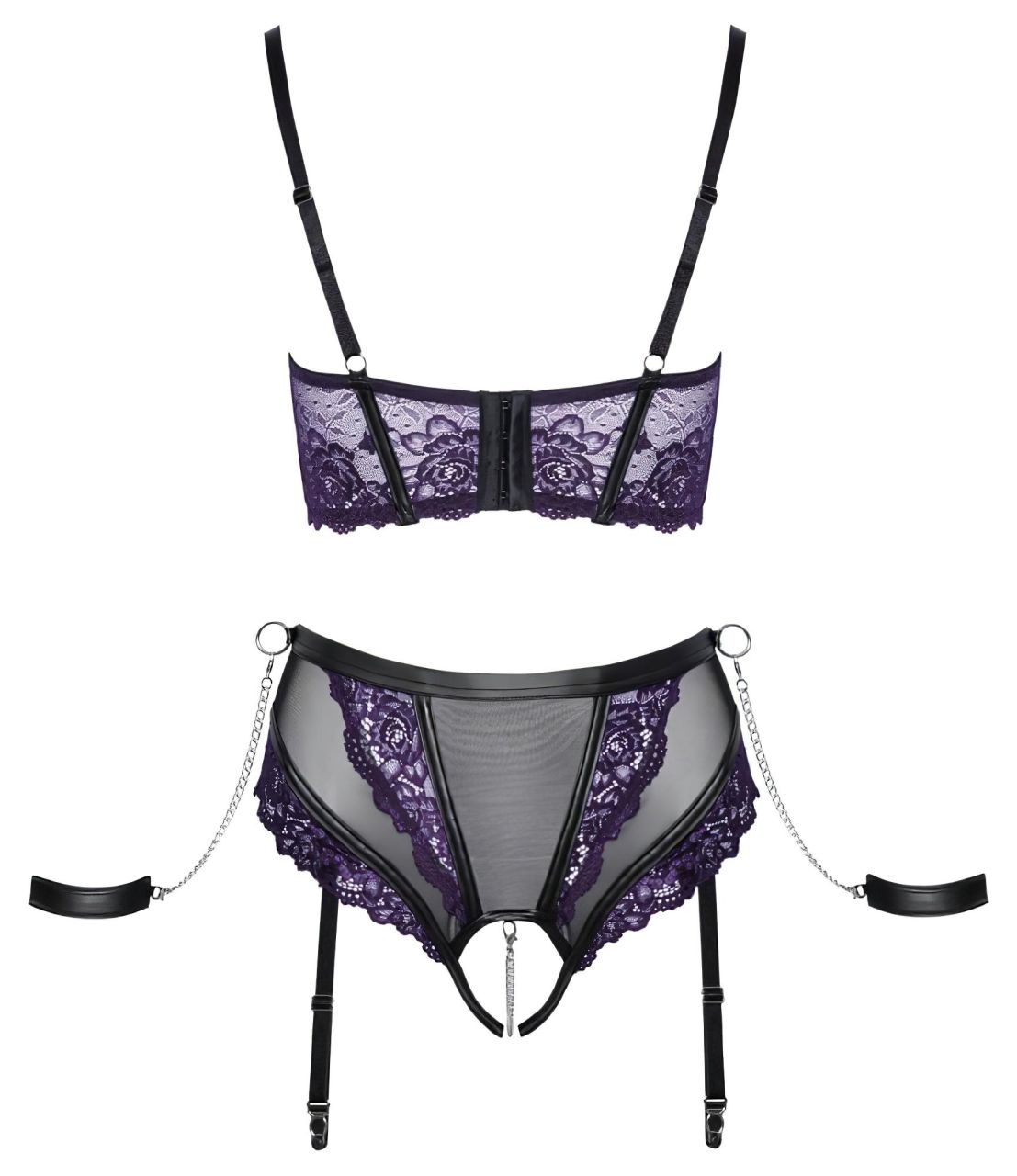 Cottelli Bondage - melltartó szett és kar bilincs (fekete-lila) Cottelli Bondage - melltartó szett és kar bilincs (fekete-lila)