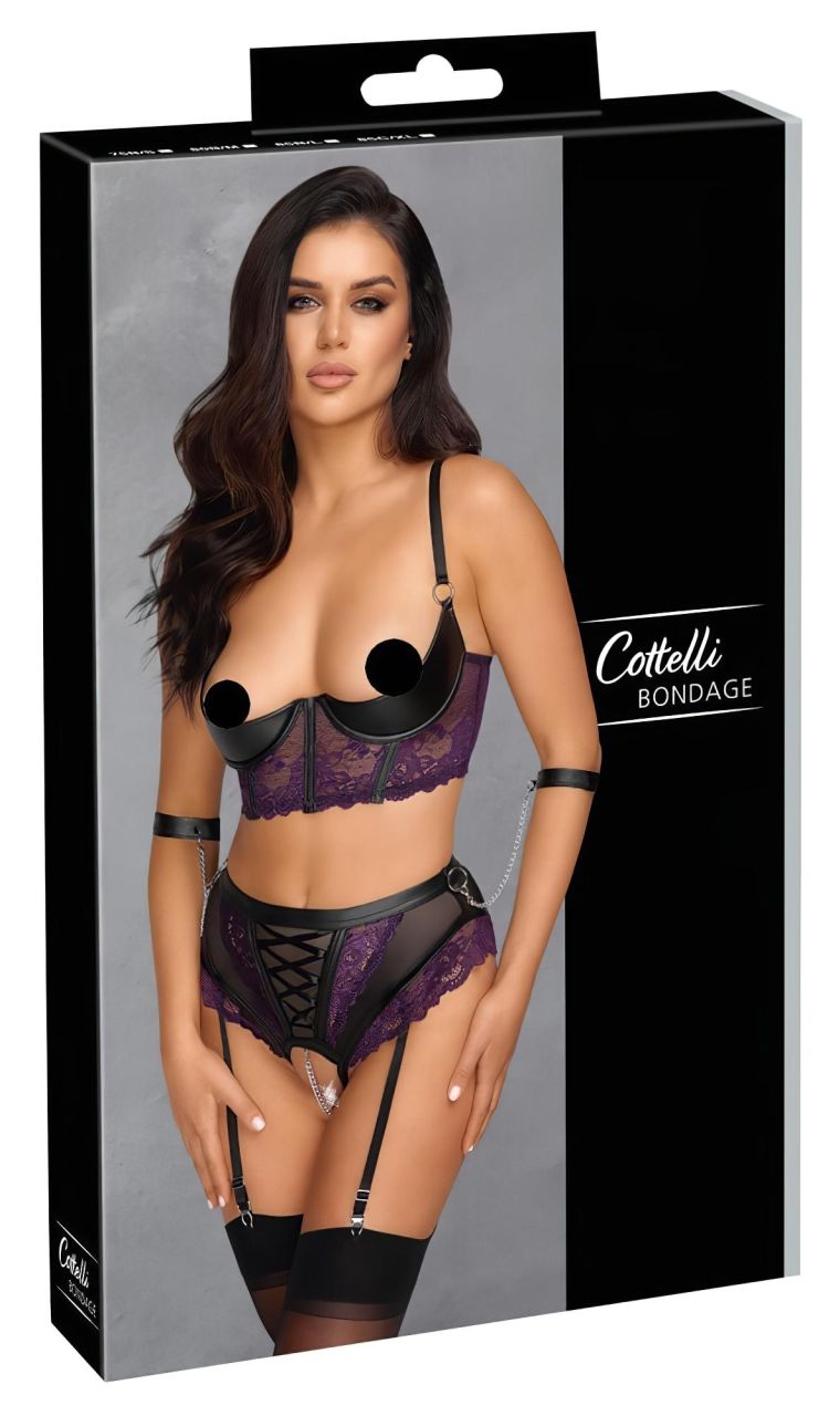 Cottelli Bondage - melltartó szett és kar bilincs (fekete-lila) Cottelli Bondage - melltartó szett és kar bilincs (fekete-lila)