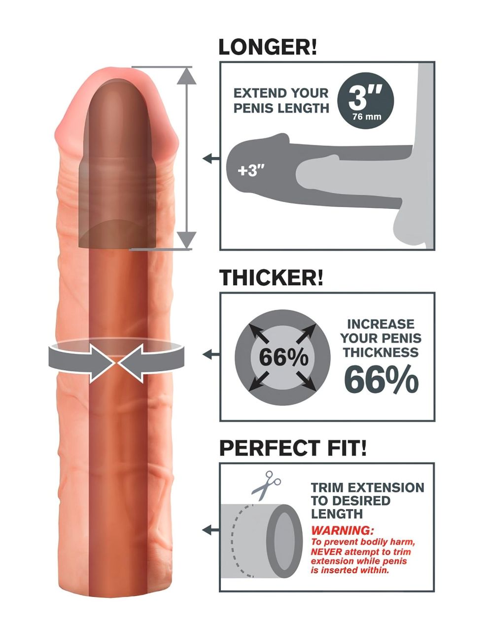 X-TENSION Mega 3 - élethű péniszköpeny (22,8cm) - natúr X-TENSION Mega 3 - élethű péniszköpeny (22,8cm) - natúr