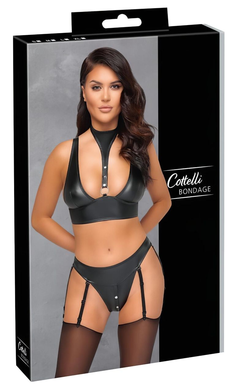 Cottelli Bondage - fényes melltartó szett bilincsekkel (fekete) Cottelli Bondage - fényes melltartó szett bilincsekkel (fekete)