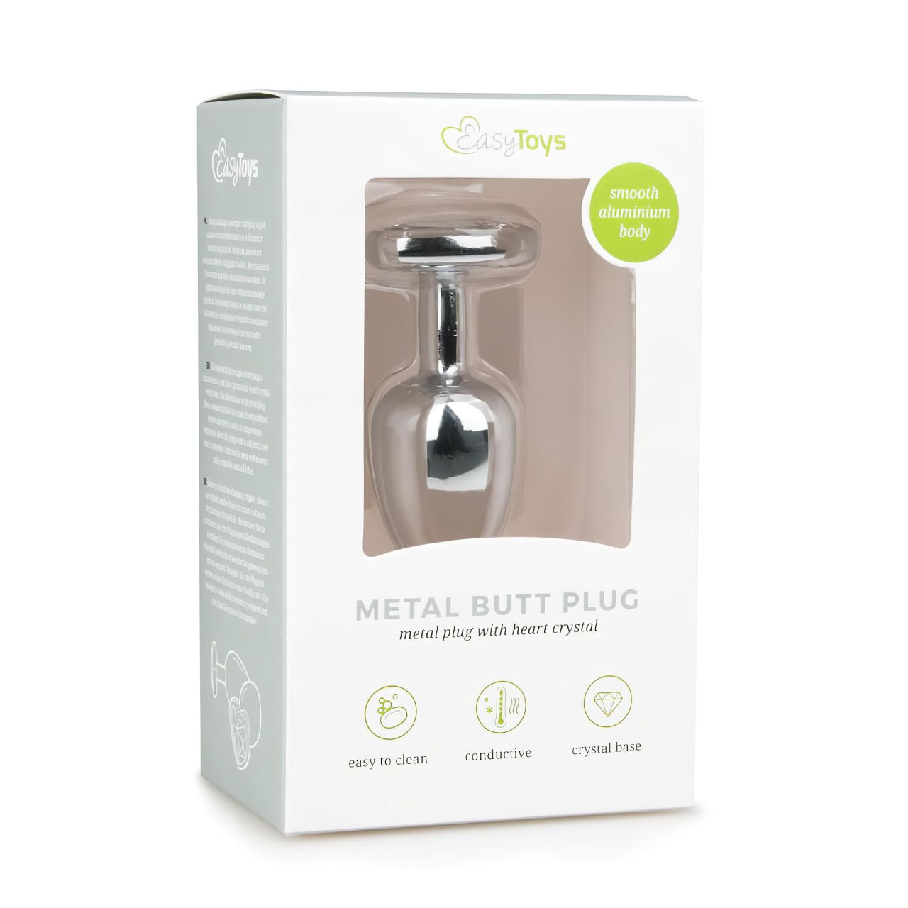 Easytoys Metal No.2 - anál plug szíves kővel (ezüst-fehér) Easytoys Metal No.2 - anál plug szíves kővel (ezüst-fehér)