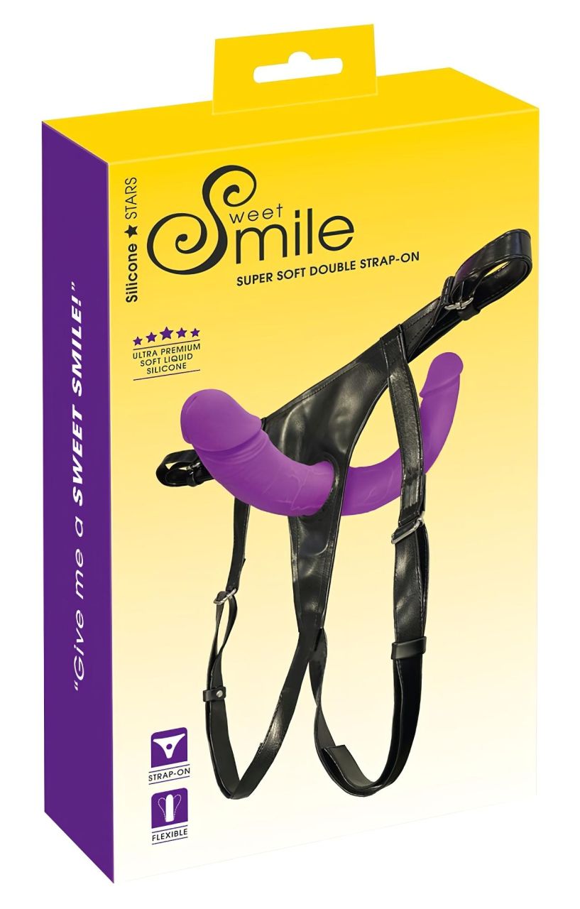 SMILE - felcsatolható dupla dildó alsóval (lila-fekete) SMILE - felcsatolható dupla dildó alsóval (lila-fekete)