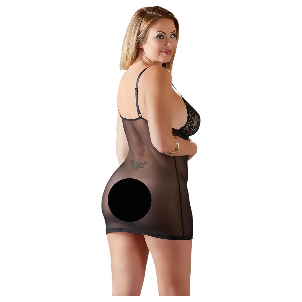 Cottelli Plus Size - csipkés átlátszó hálóing (fekete) Cottelli Plus Size - csipkés átlátszó hálóing (fekete)