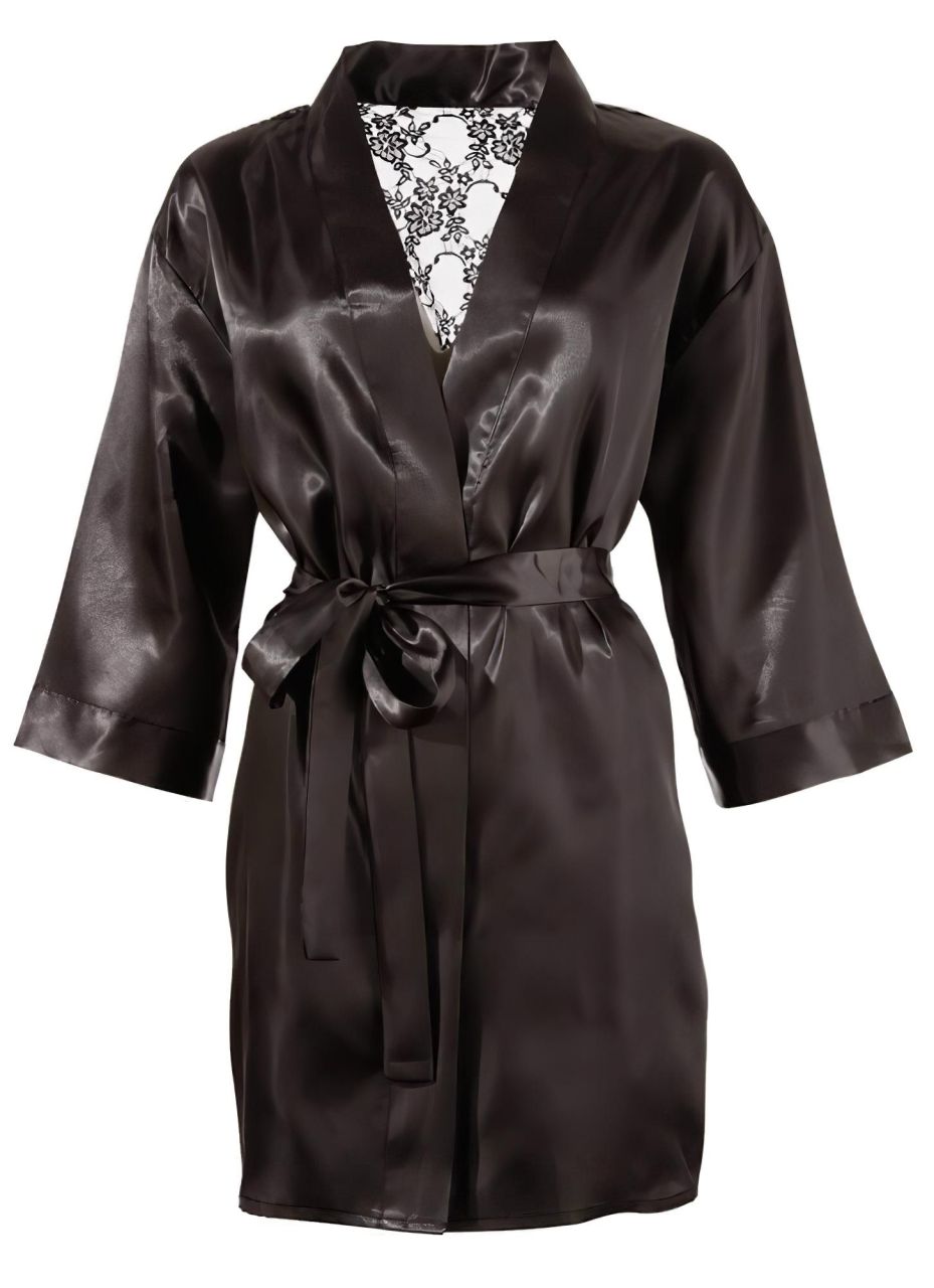 Cottelli - szatén-csipke, rövid köntös (fekete) Cottelli - szatén-csipke, rövid köntös (fekete)