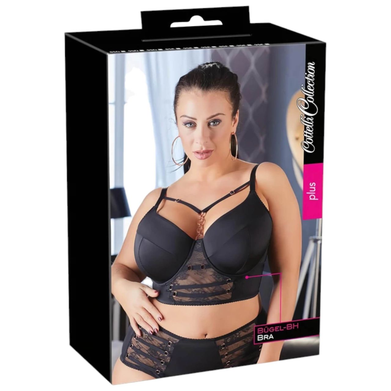 Cottelli Plus Size - pántos-csipkés melltartó (fekete) Cottelli Plus Size - pántos-csipkés melltartó (fekete)