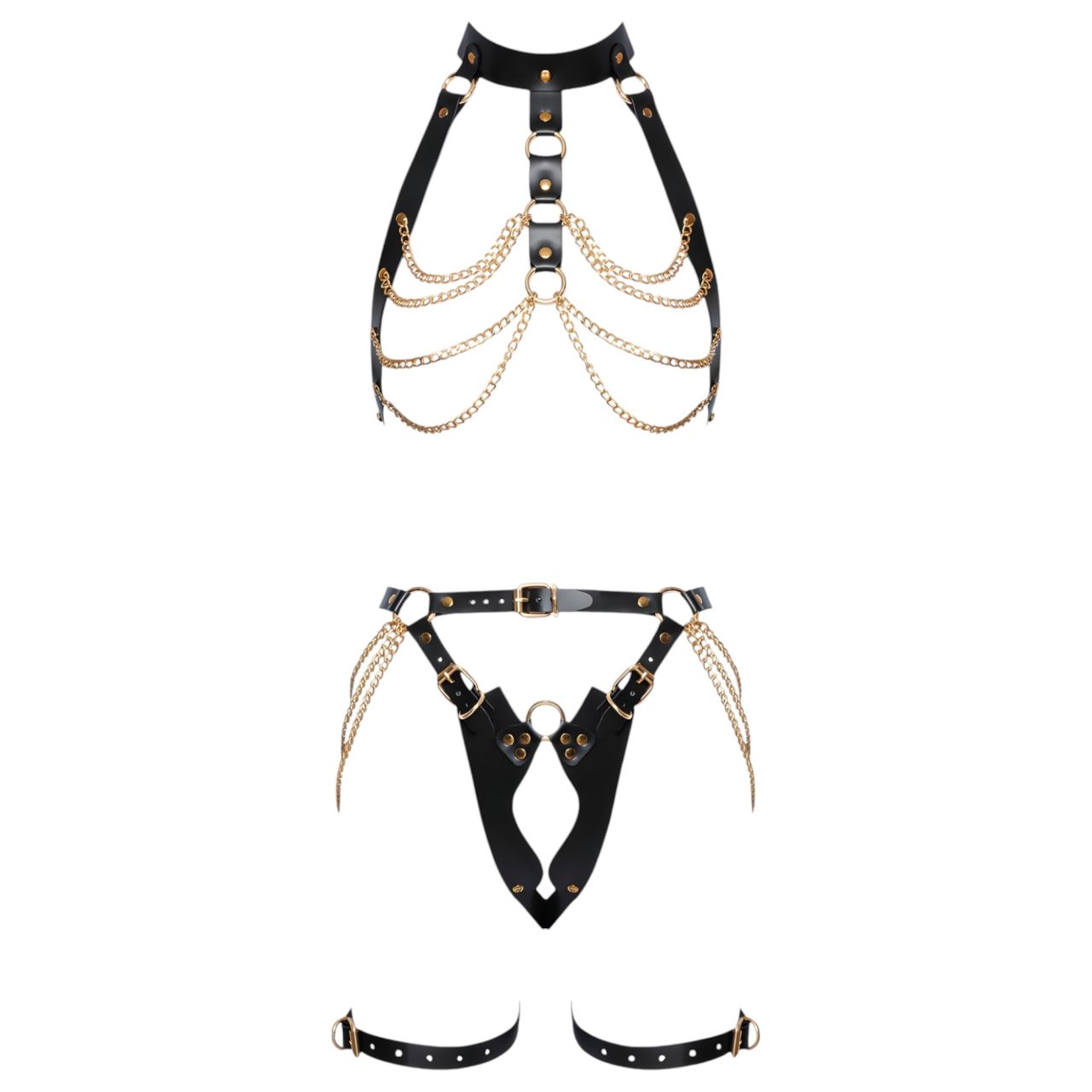 ZADO - 2 részes bőr hám szett (fekete-arany) ZADO - 2 részes bőr hám szett (fekete-arany)