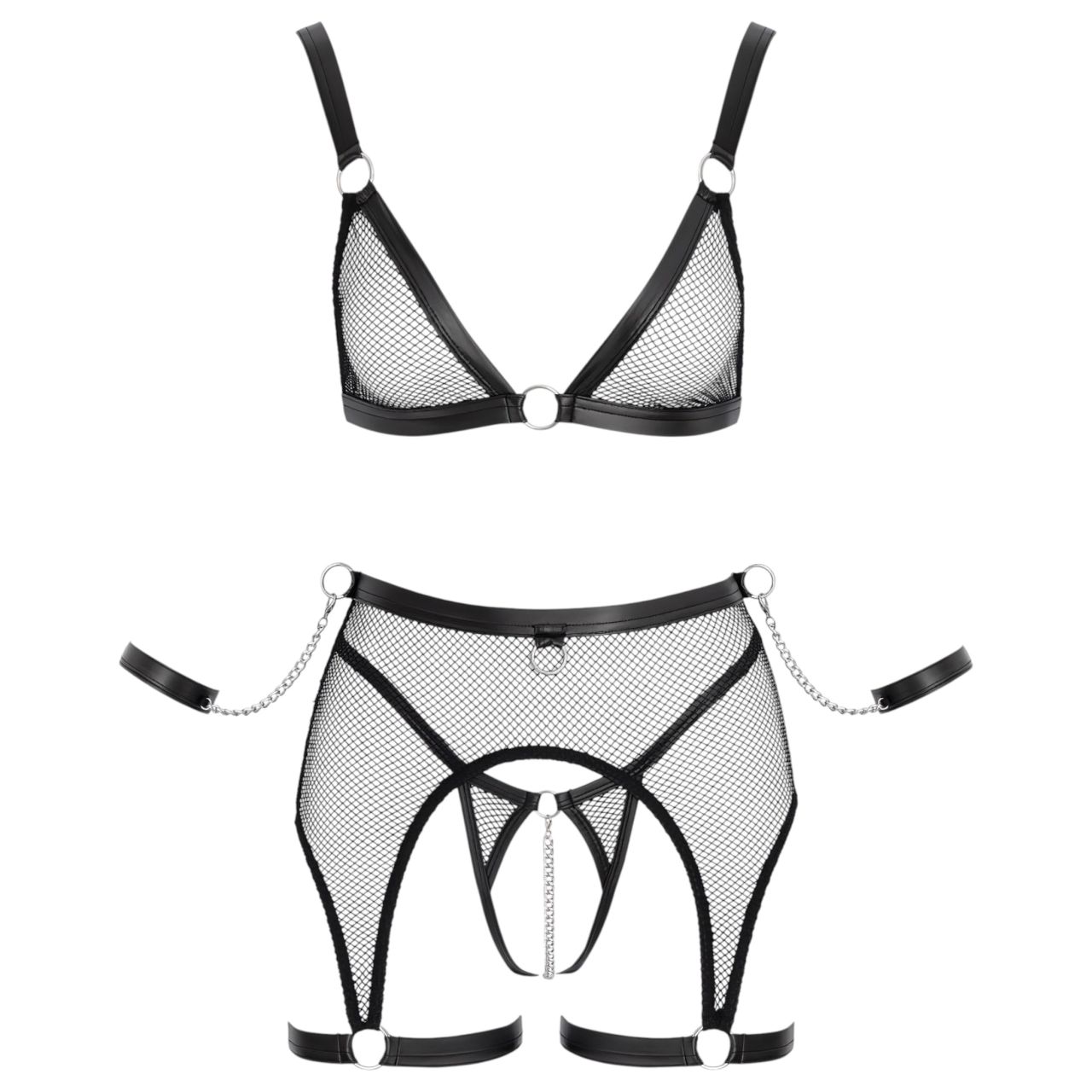 Cottelli Bondage - áttetsző, necc szett láncokkal (fekete) Cottelli Bondage - áttetsző, necc szett láncokkal (fekete)