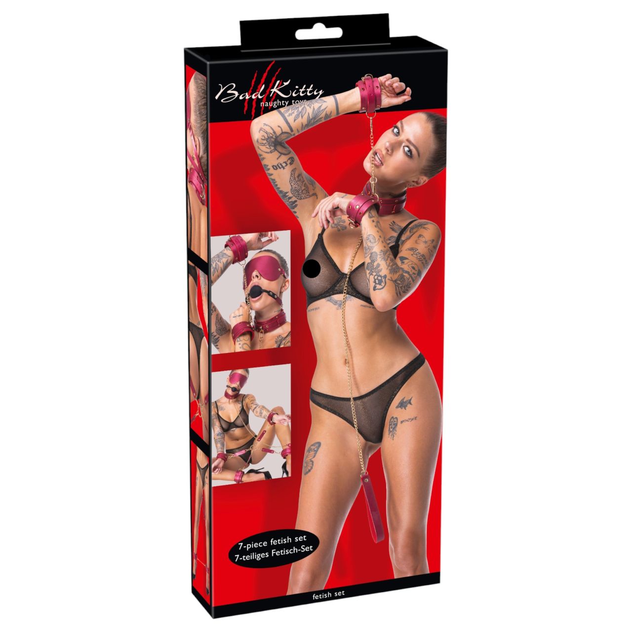 Bad Kitty - bondage szett - 7 részes (piros)