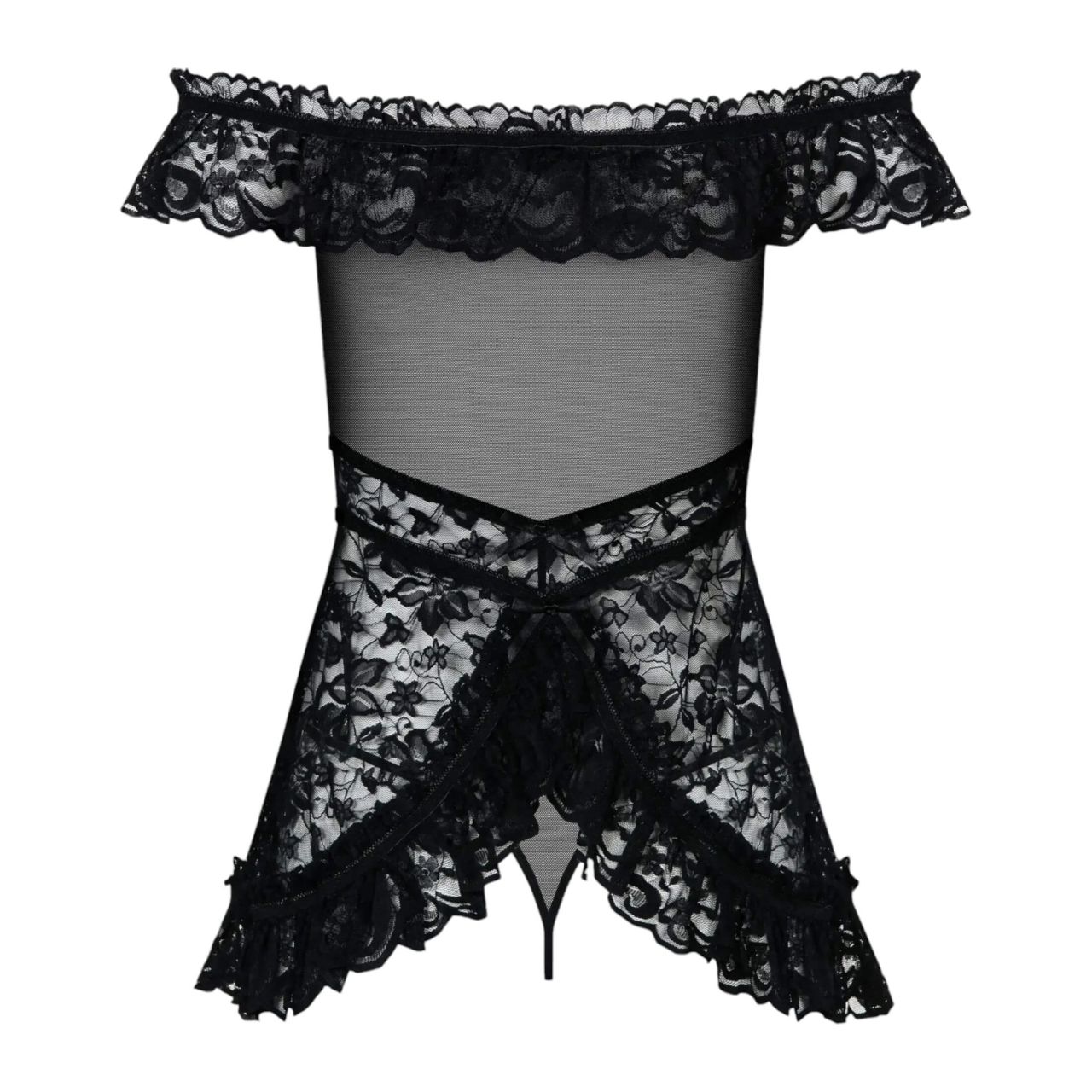 Obsessive Flores - fodros babydoll és tanga (fekete) Obsessive Flores - fodros babydoll és tanga (fekete)