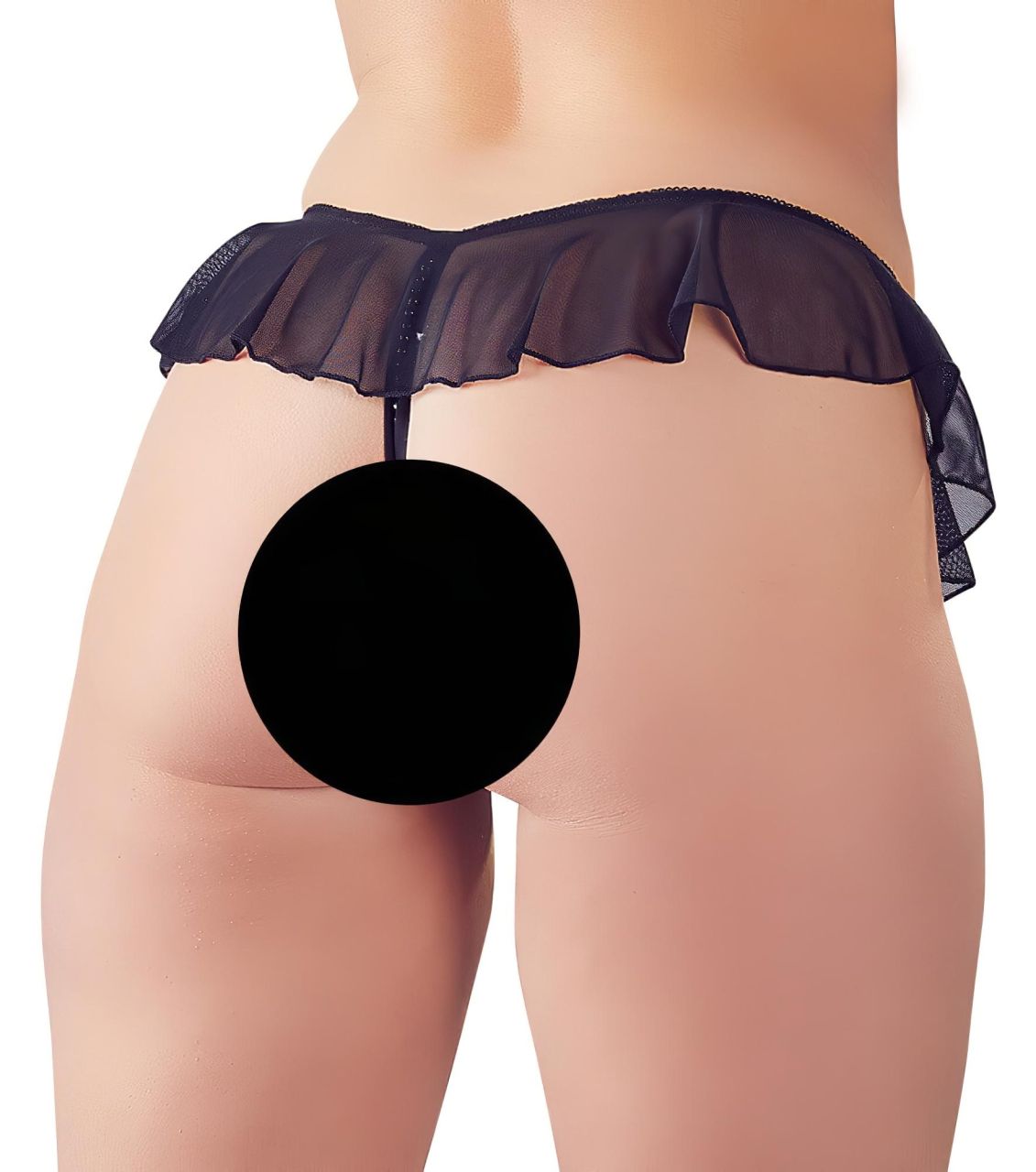 Cottelli - nyitott, gyöngyös fodros tanga (fekete) Cottelli - nyitott, gyöngyös fodros tanga (fekete)