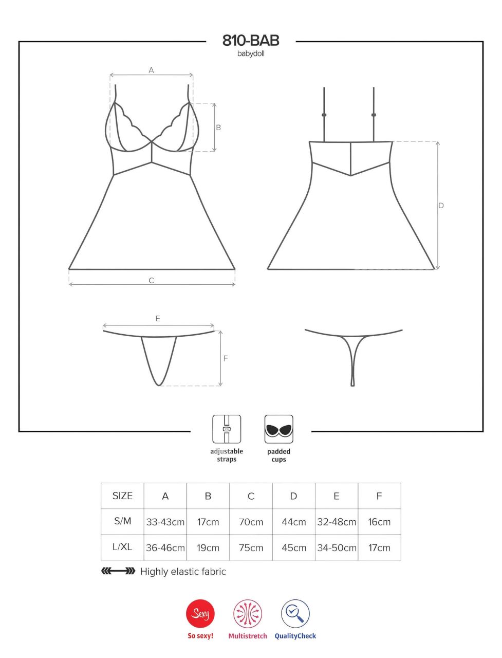 Obsessive 810-BAB-2 - csipke babydoll és tanga (fehér)