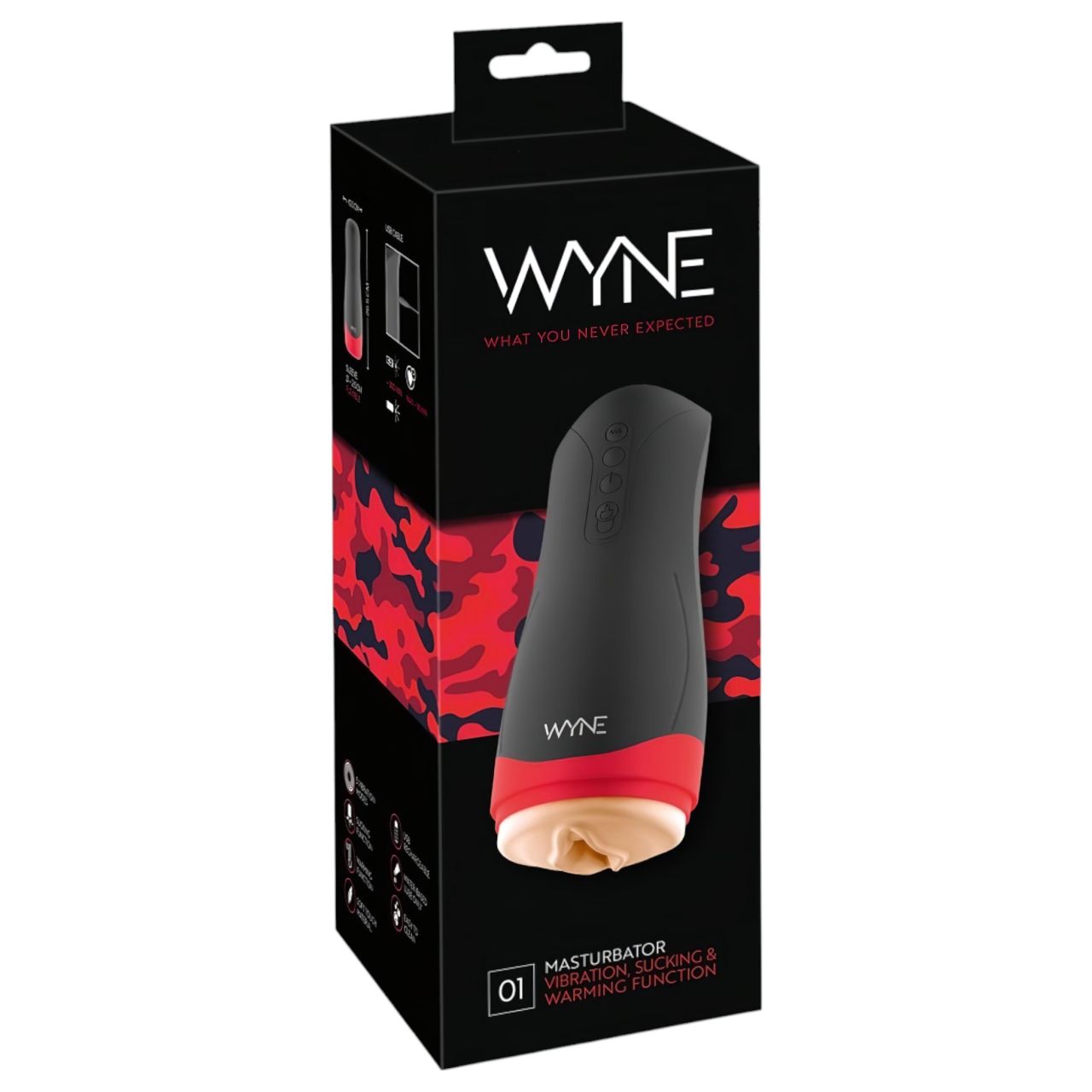 WYNE 01 - akkus, rezgő-szívó, melegítő maszturbátor (fekete) WYNE 01 - akkus, rezgő-szívó, melegítő maszturbátor (fekete)