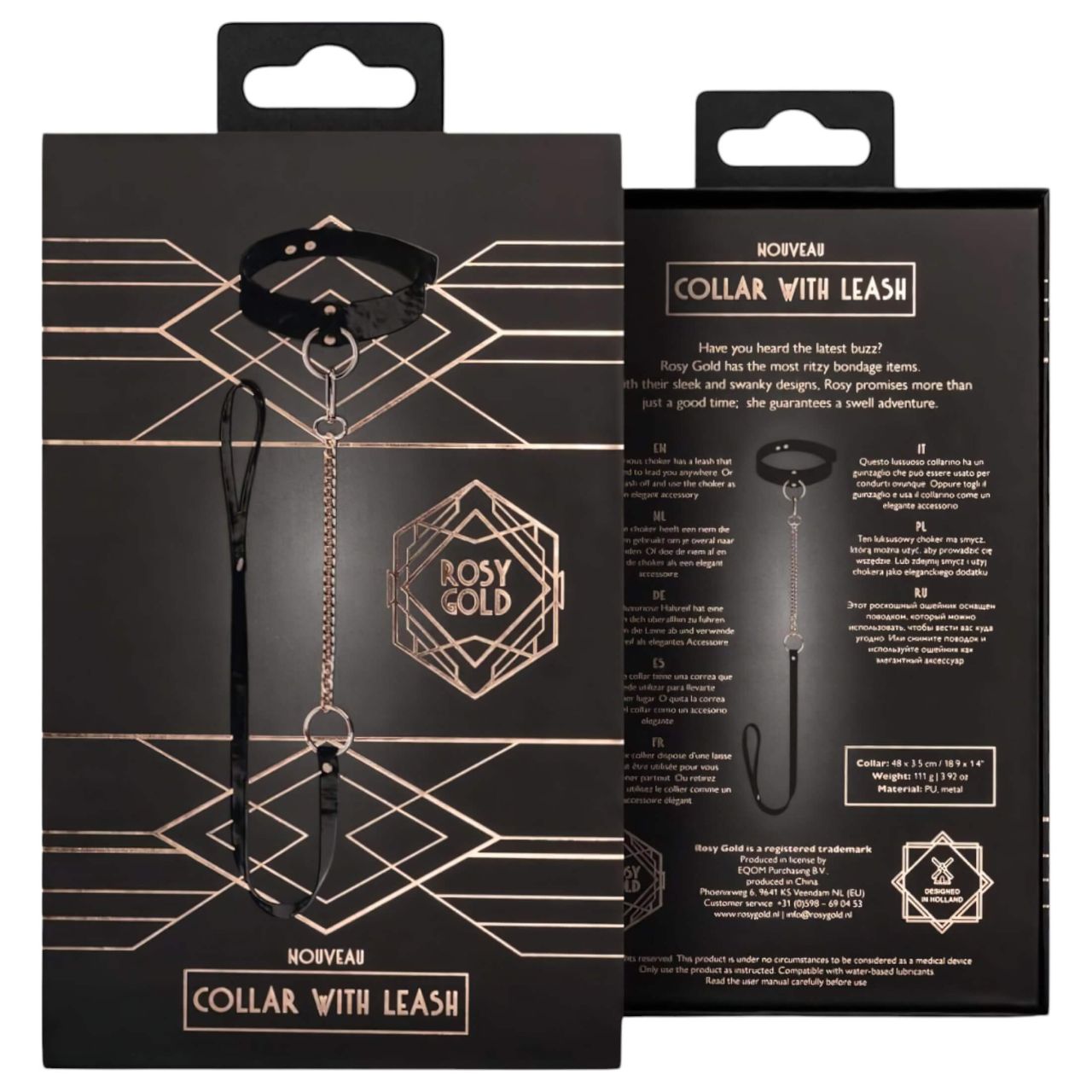 Rosy Gold - nyakörv és póráz (fekete-rózsaarany) Rosy Gold - nyakörv és póráz (fekete-rózsaarany)