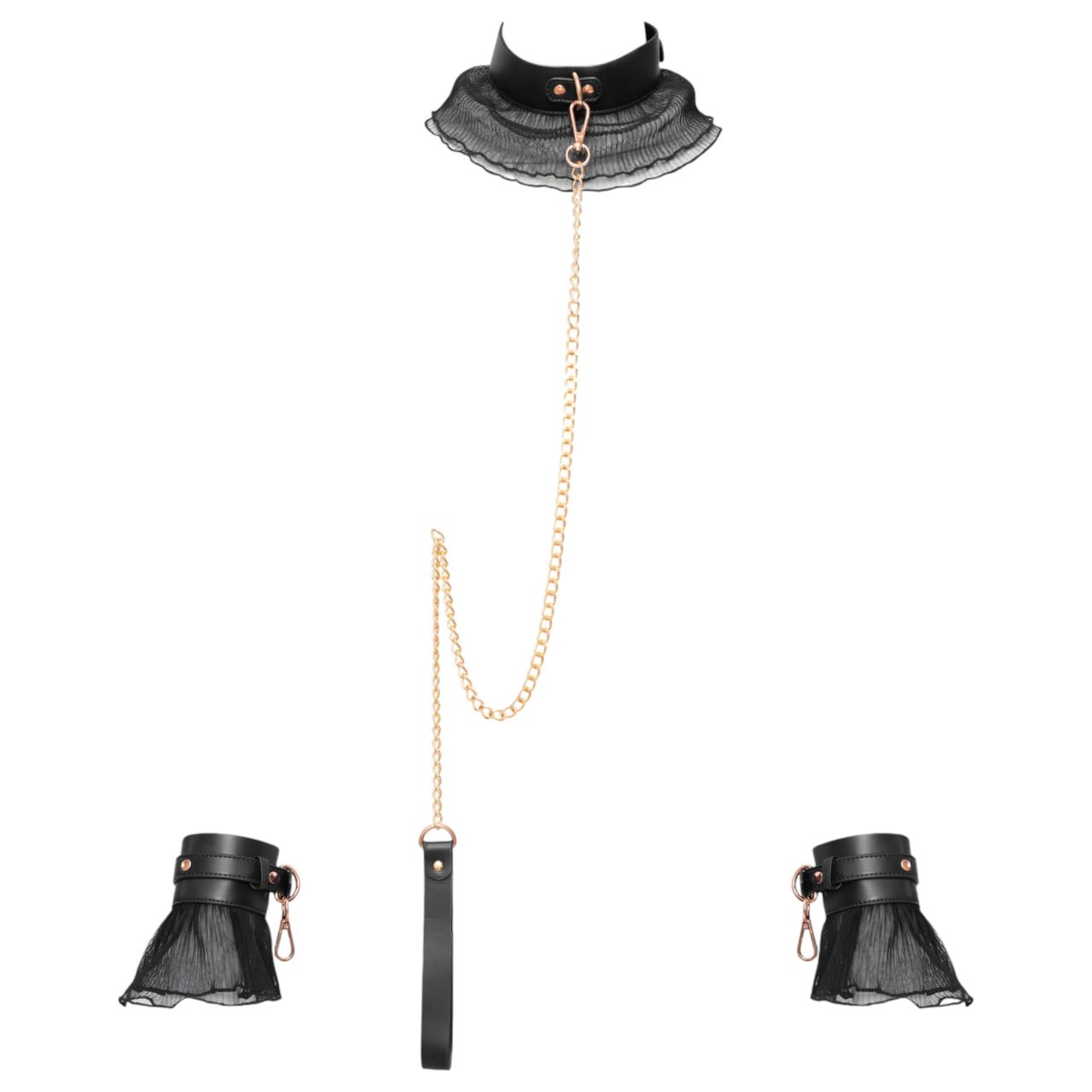 Bad Kitty - fodros kötöző szett (4 részes) - fekete Bad Kitty - fodros kötöző szett (4 részes) - fekete