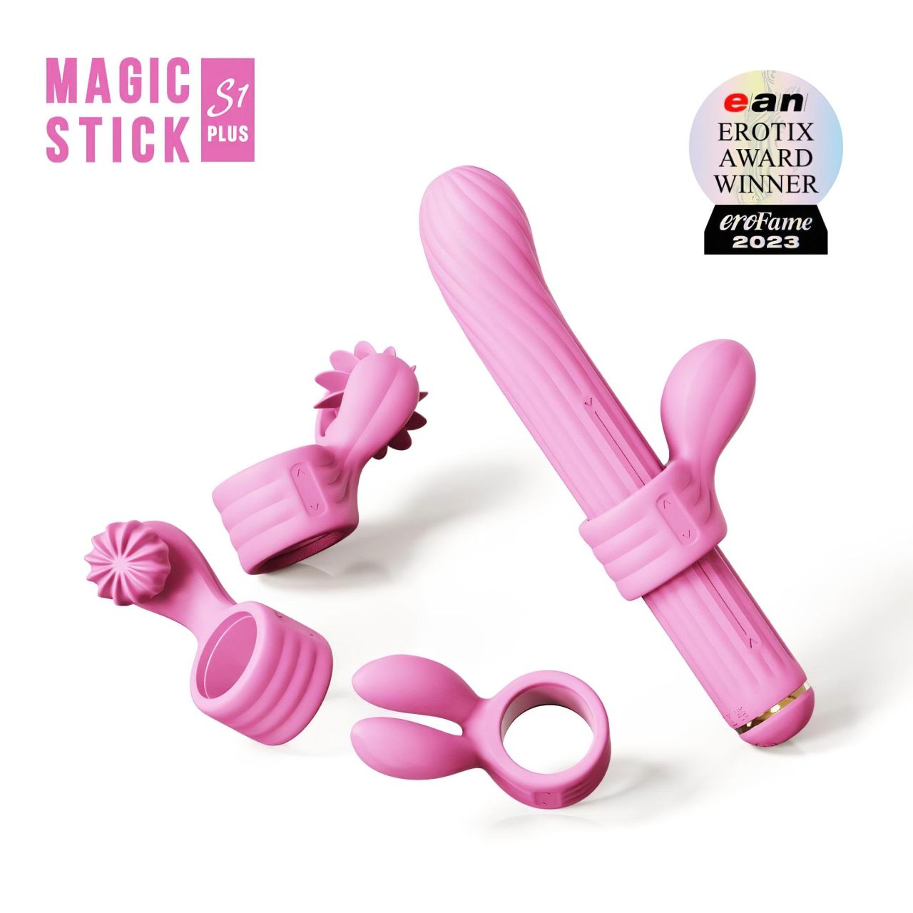 Magic Stick - vibrátor, cserélhető feltétekkel (pink)