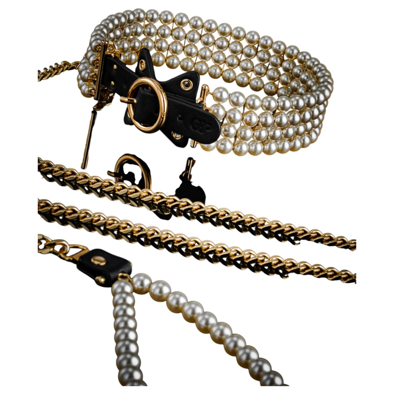 Allure - gyöngyös nyakörv pórázzal (fekete)