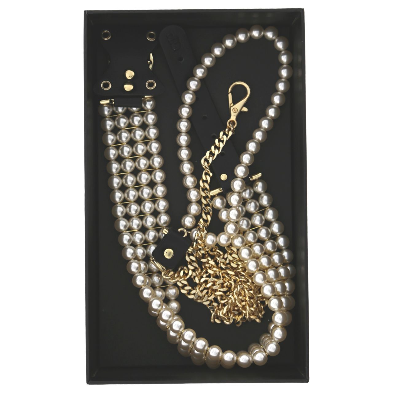 Allure - gyöngyös nyakörv pórázzal (fekete)