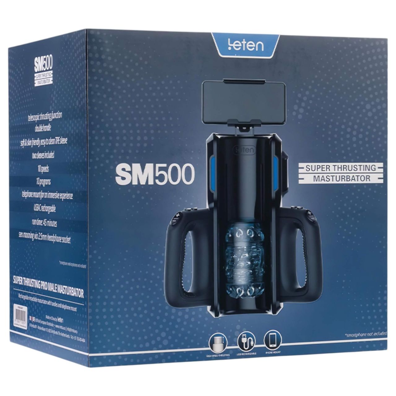 LETEN SM 500 - fel-le mozgó maszturbátor telefon tartóval (fekete)