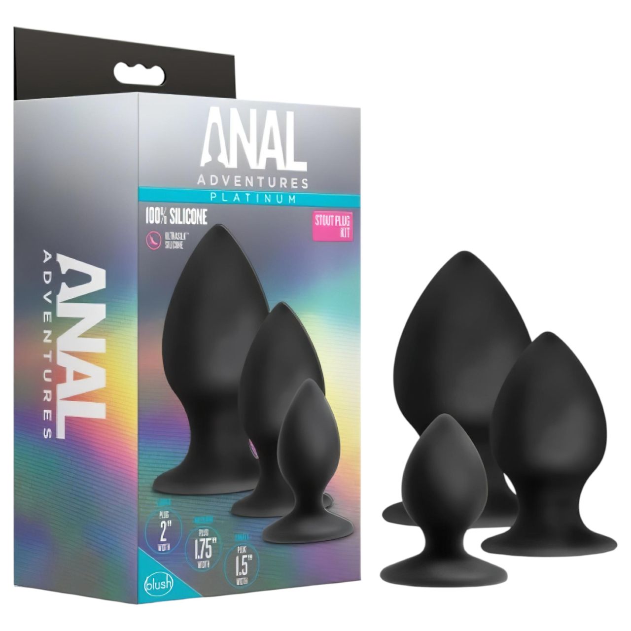 Anal Adventures Platinum Stout - anál plug szett - 3db (fekete)