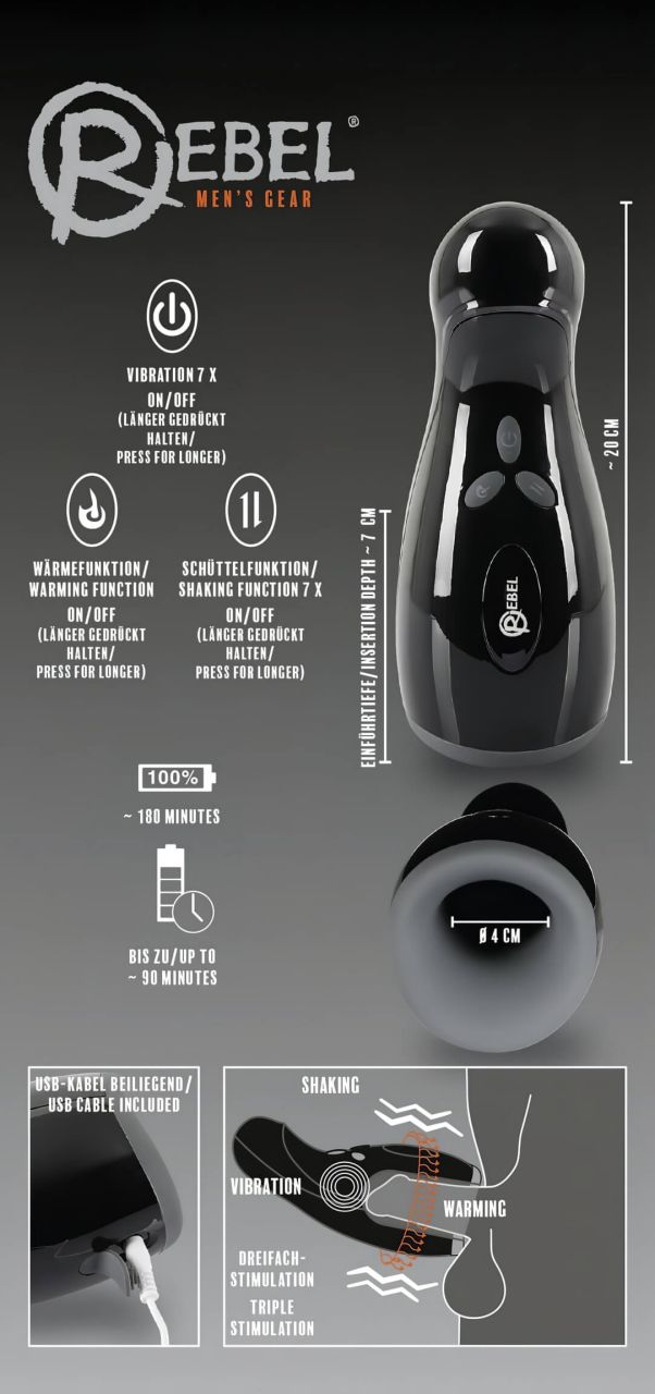 Rebel - fűthető, vibráló, fel-le mozgó maszturbátor (fekete) Rebel - fűthető, vibráló, fel-le mozgó maszturbátor (fekete)