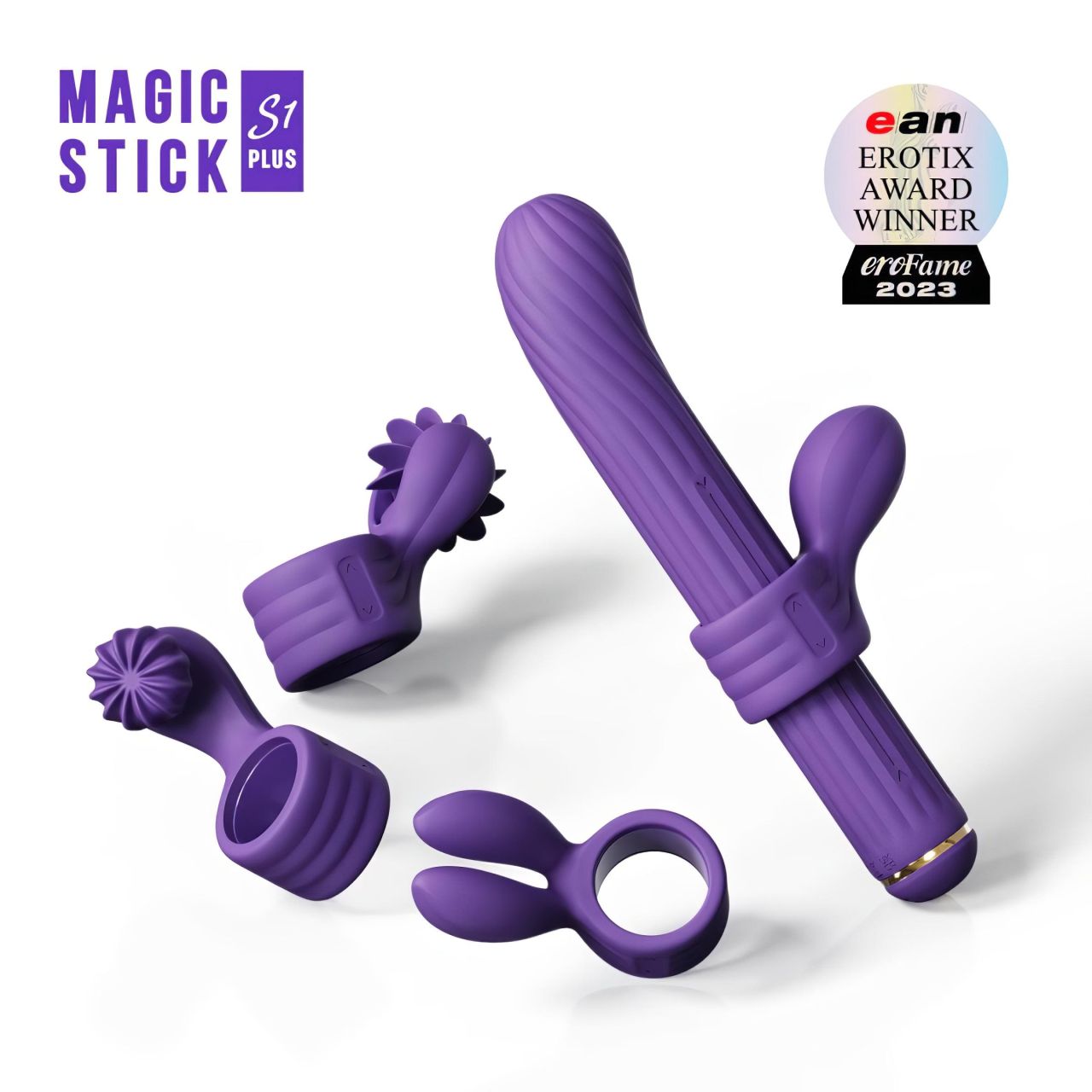 Magic Stick - vibrátor cseréléhető feltétekkel (lila)