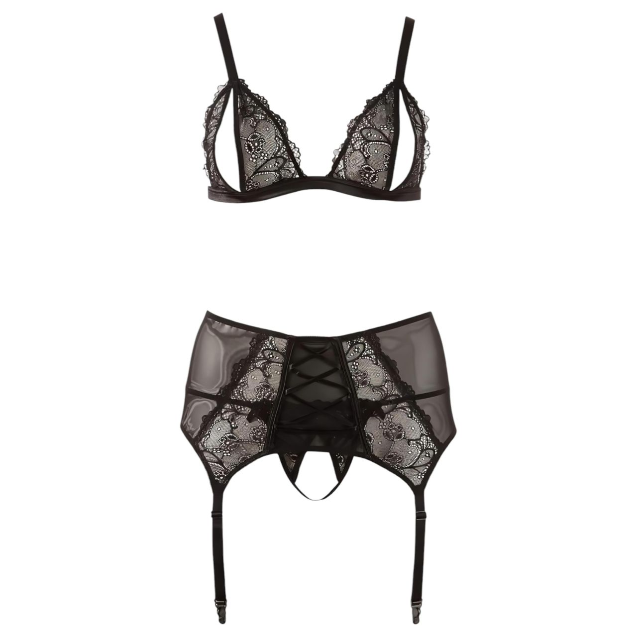Cottelli Plus Size - csipke fehérnemű trió (fekete) Cottelli Plus Size - csipke fehérnemű trió (fekete)