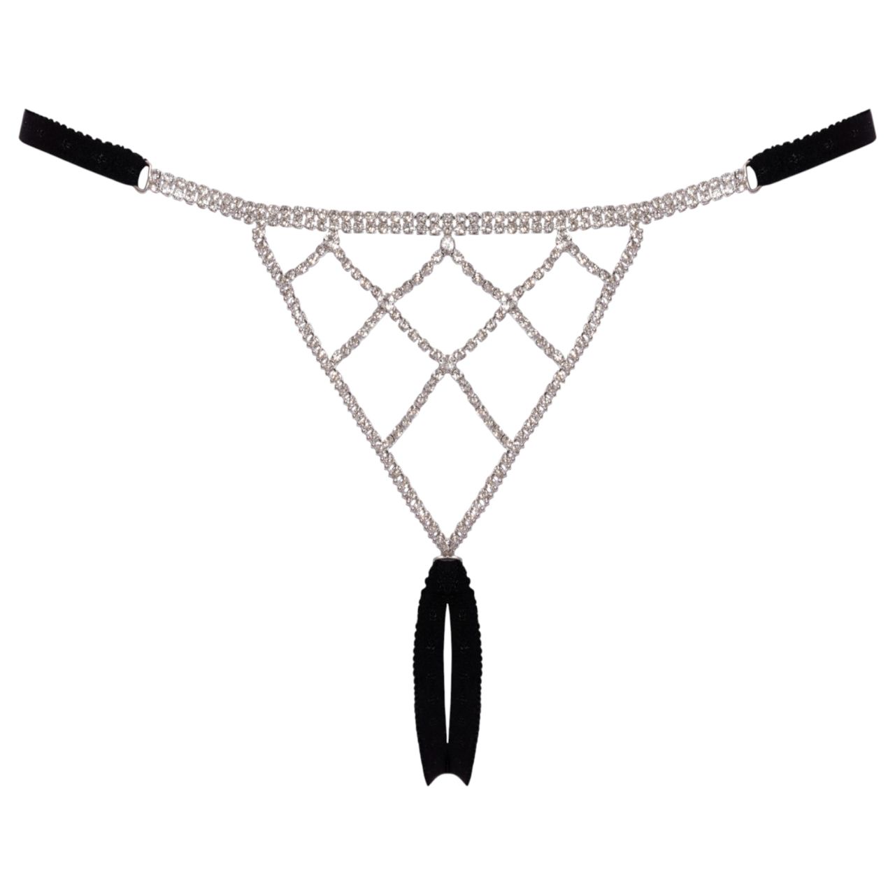 Cottelli - nyitott string tanga ezüst dísszel - fekete (S-L)