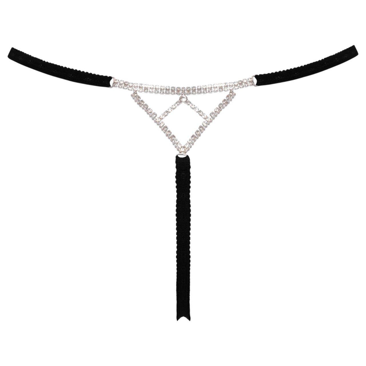 Cottelli - nyitott string tanga ezüst dísszel - fekete (S-L)