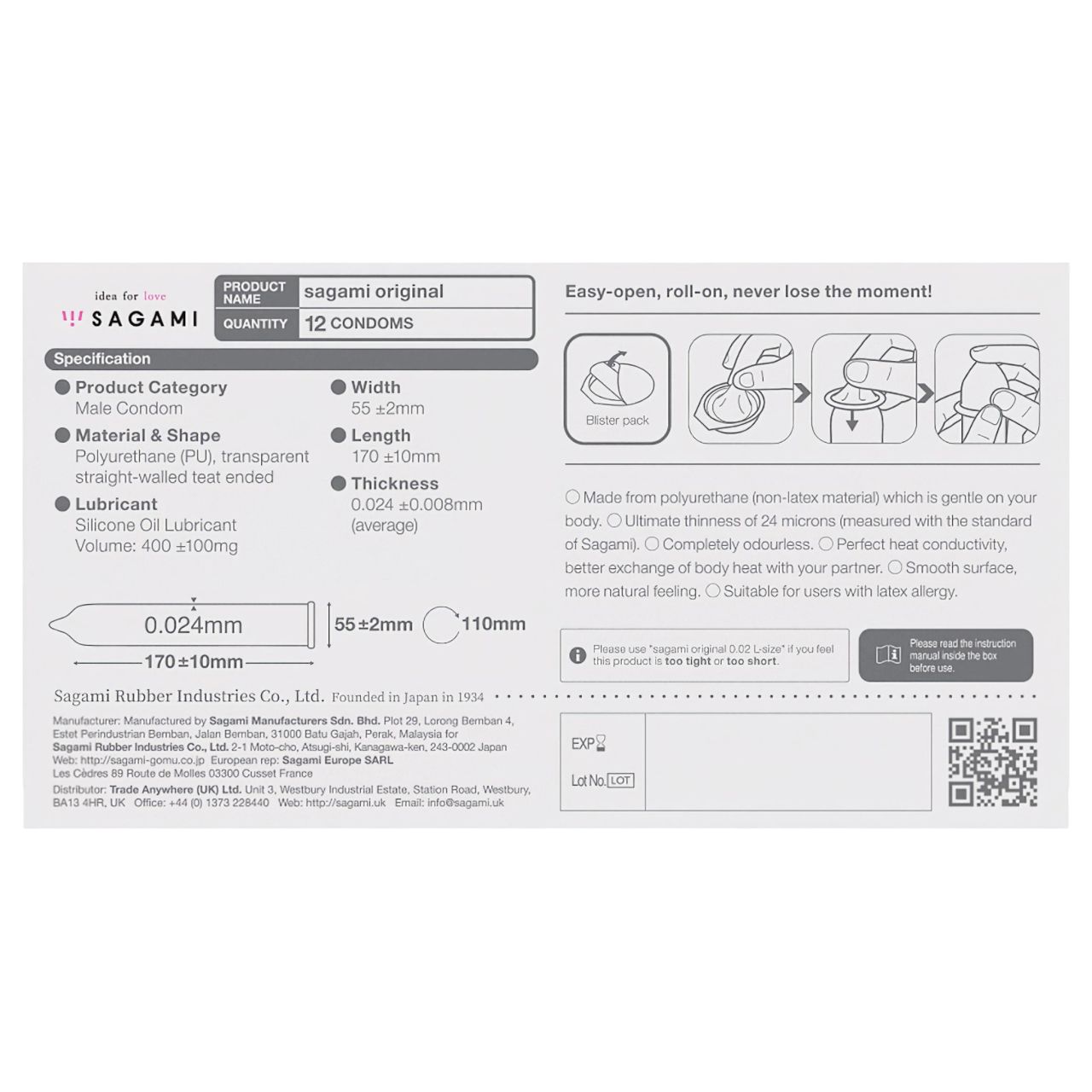 Sagami Original 0,02 - óvszer - 55mm (12db) Sagami Original 0,02 - óvszer - 55mm (12db)