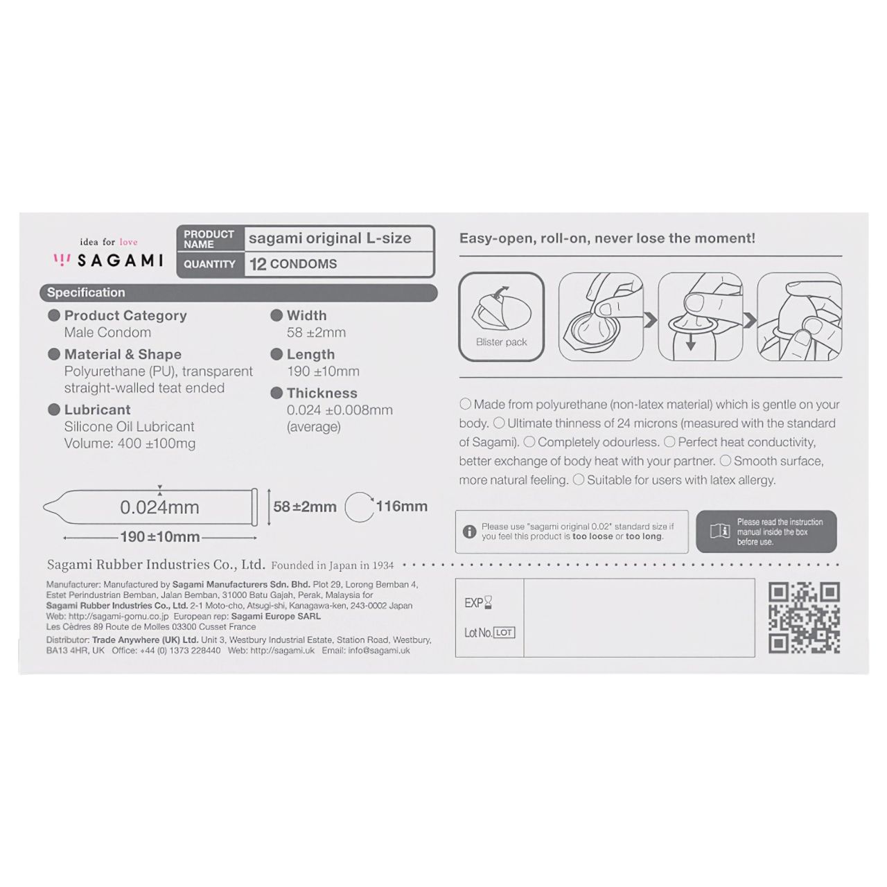 Sagami Original 0,02 L - óvszer - 58mm (12db)
