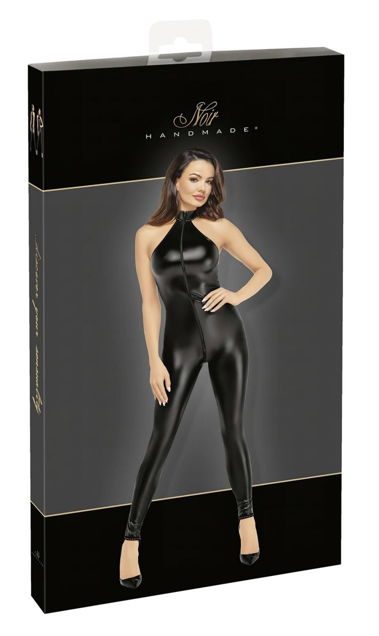 Noir - fényes cipzáras overál (fekete)