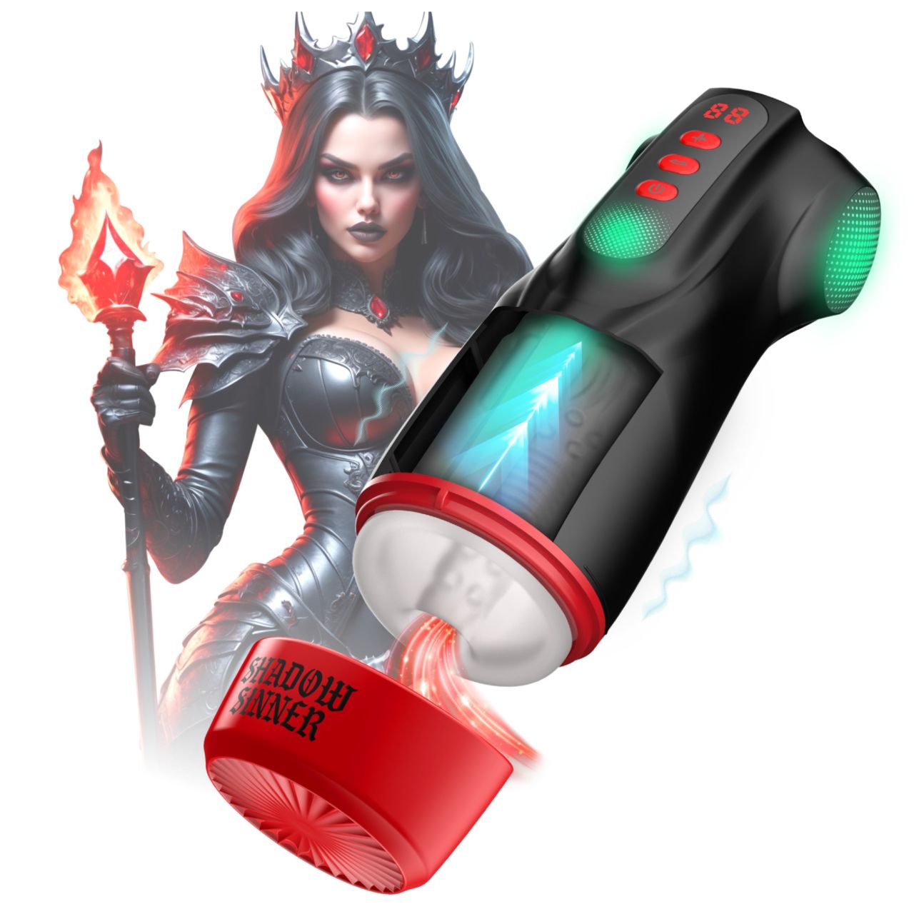 Masturs Raven - szopó-rezgő AR maszturbátor (fekete-piros)