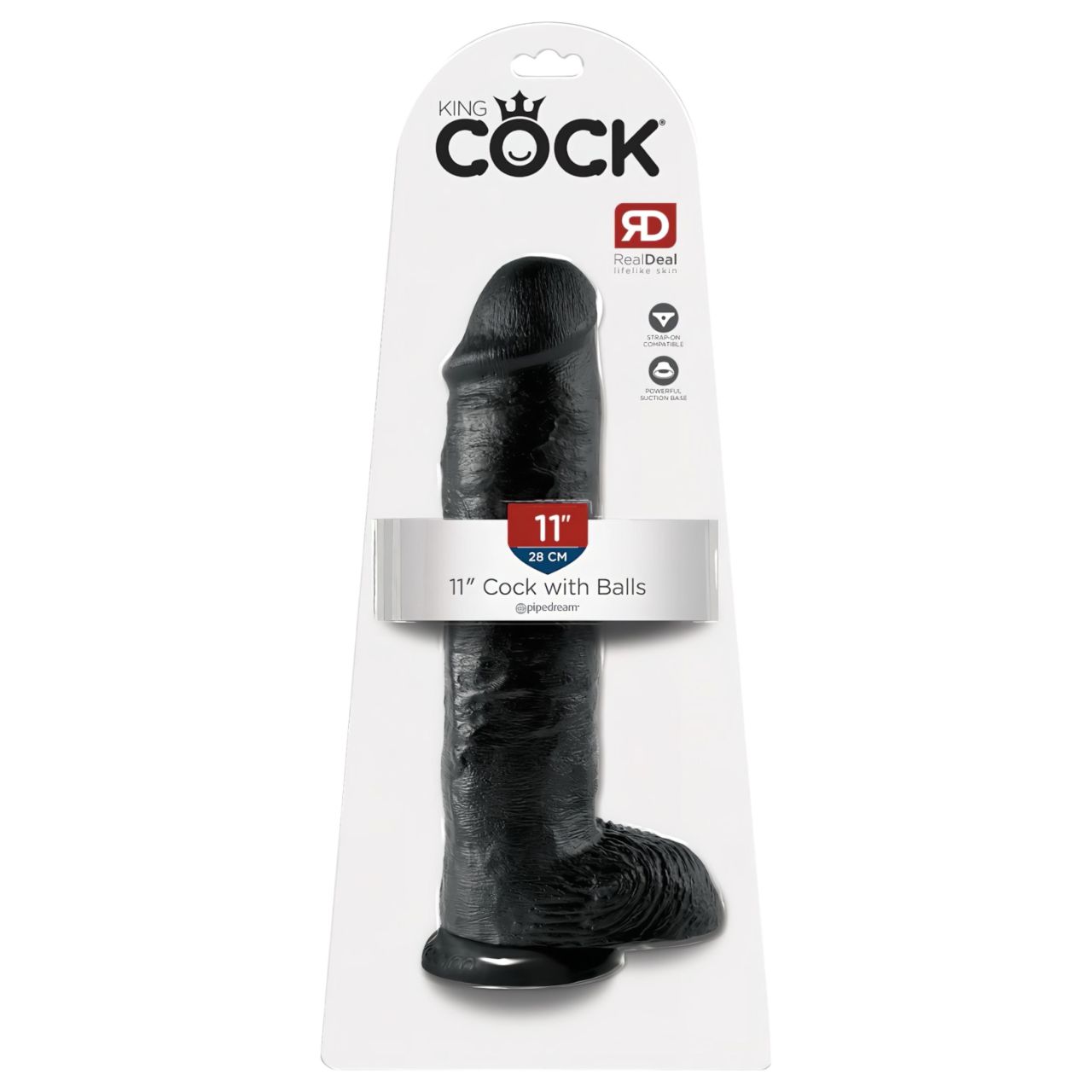 King Cock 11 - nagy tapadókorongos, herés dildó (28cm) - fekete