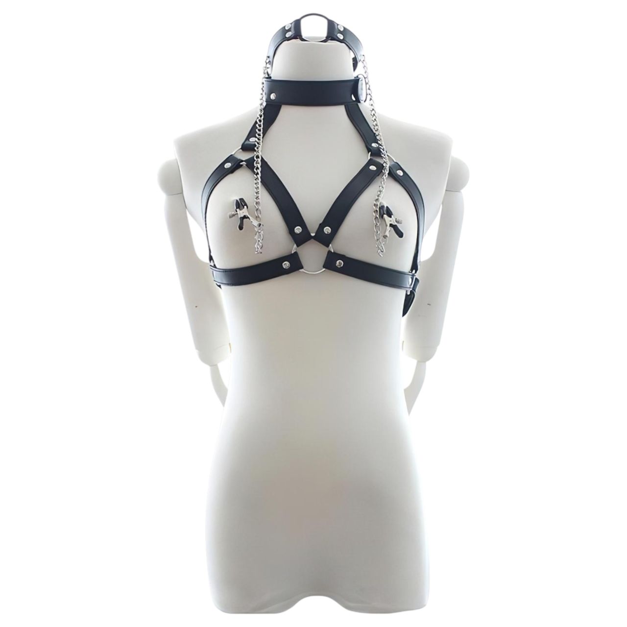 Latetobed - mellhám szájpecekkel és bimbócsipesszel (fekete)