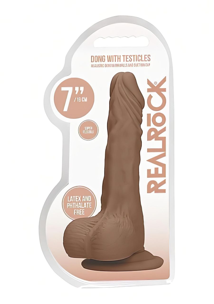 RealRock Dong 7 - élethű, herés dildó (17cm) - sötét natúr RealRock Dong 7 - élethű, herés dildó (17cm) - sötét natúr