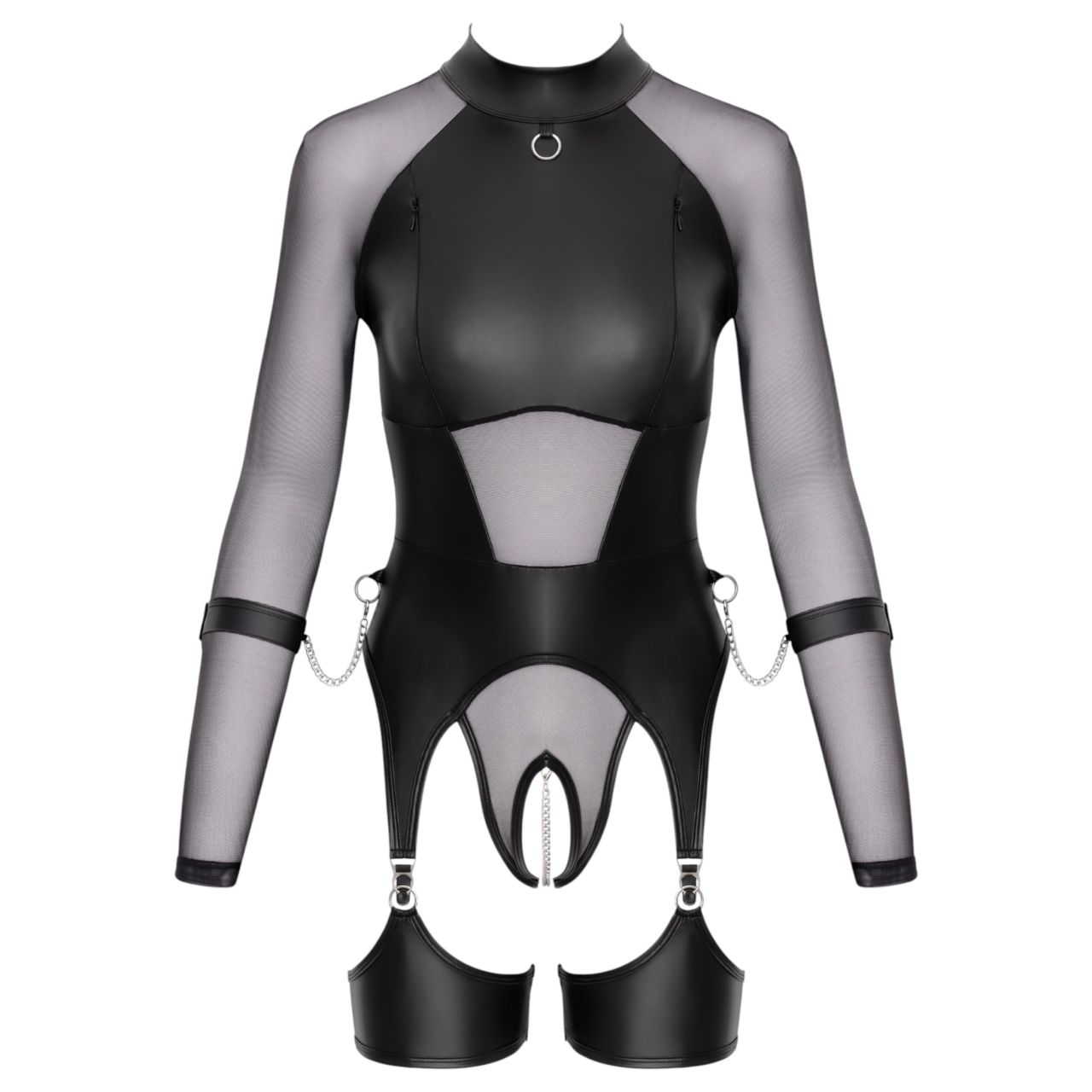 Cottelli Bondage - áttetsző felső bilincsekkel (fekete)