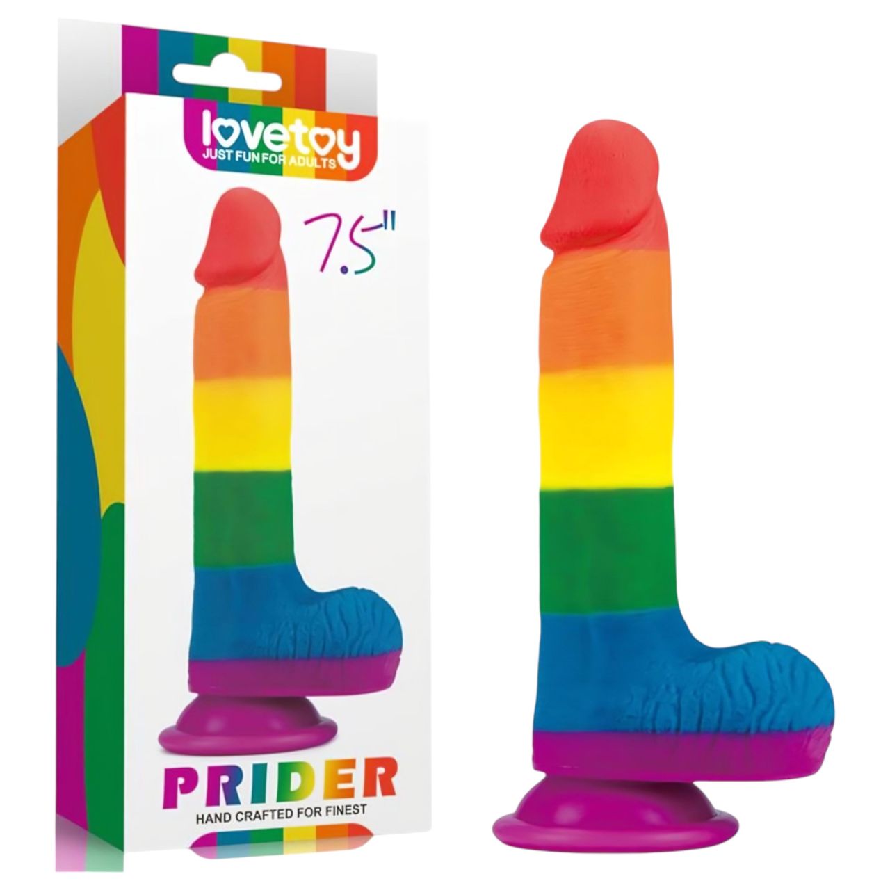 Lovetoy Prider - élethű herés dildó - 20cm (szivárvány) Lovetoy Prider - élethű herés dildó - 20cm (szivárvány)