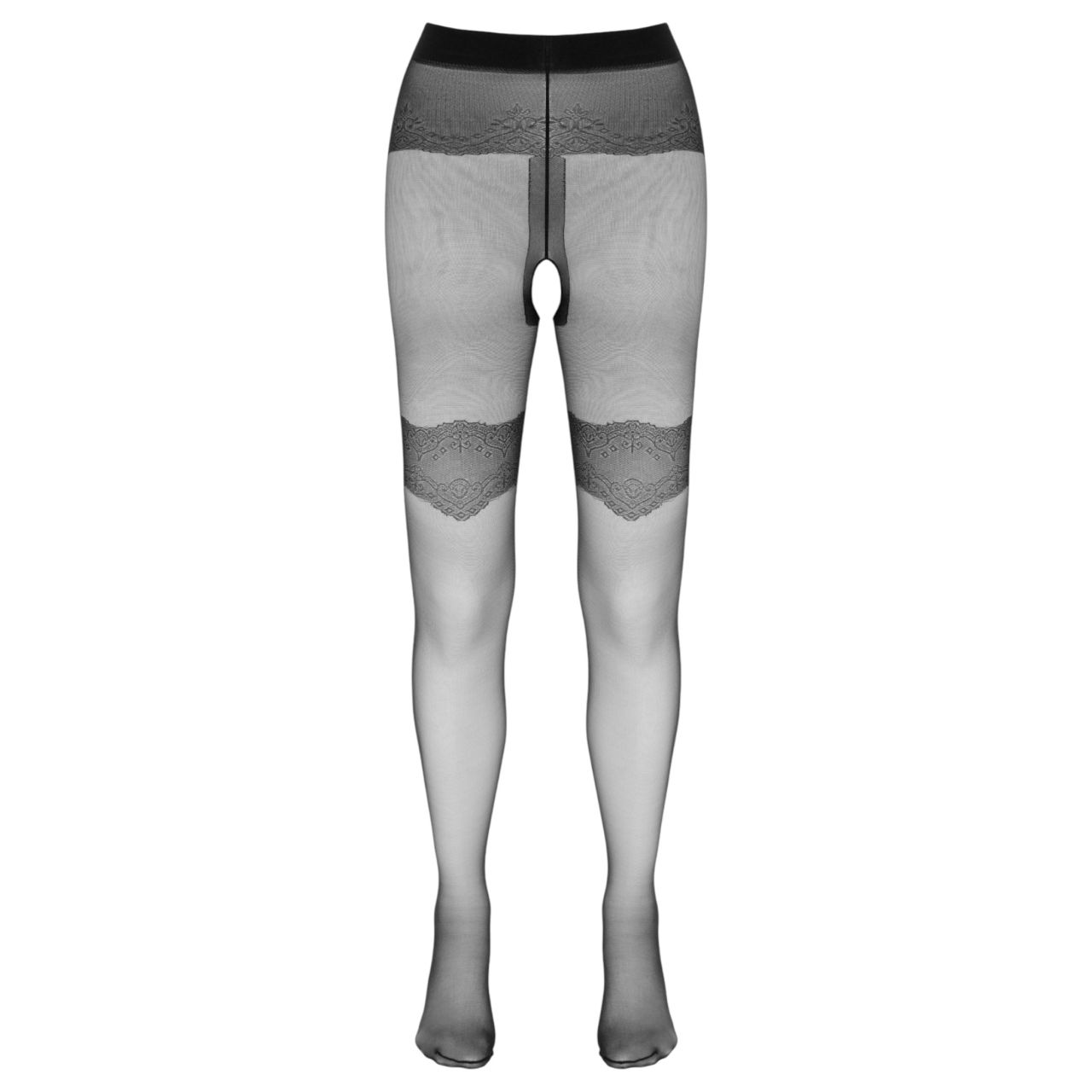 Cottelli - exkluzív mintás, nyitott harisnya (fekete)