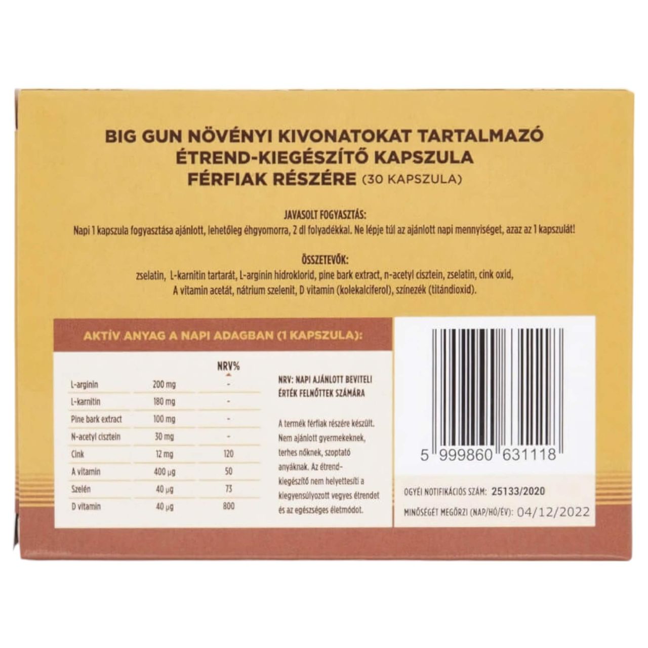 Big Gun - étrend kiegészítő kapszula férfiaknak (30db)