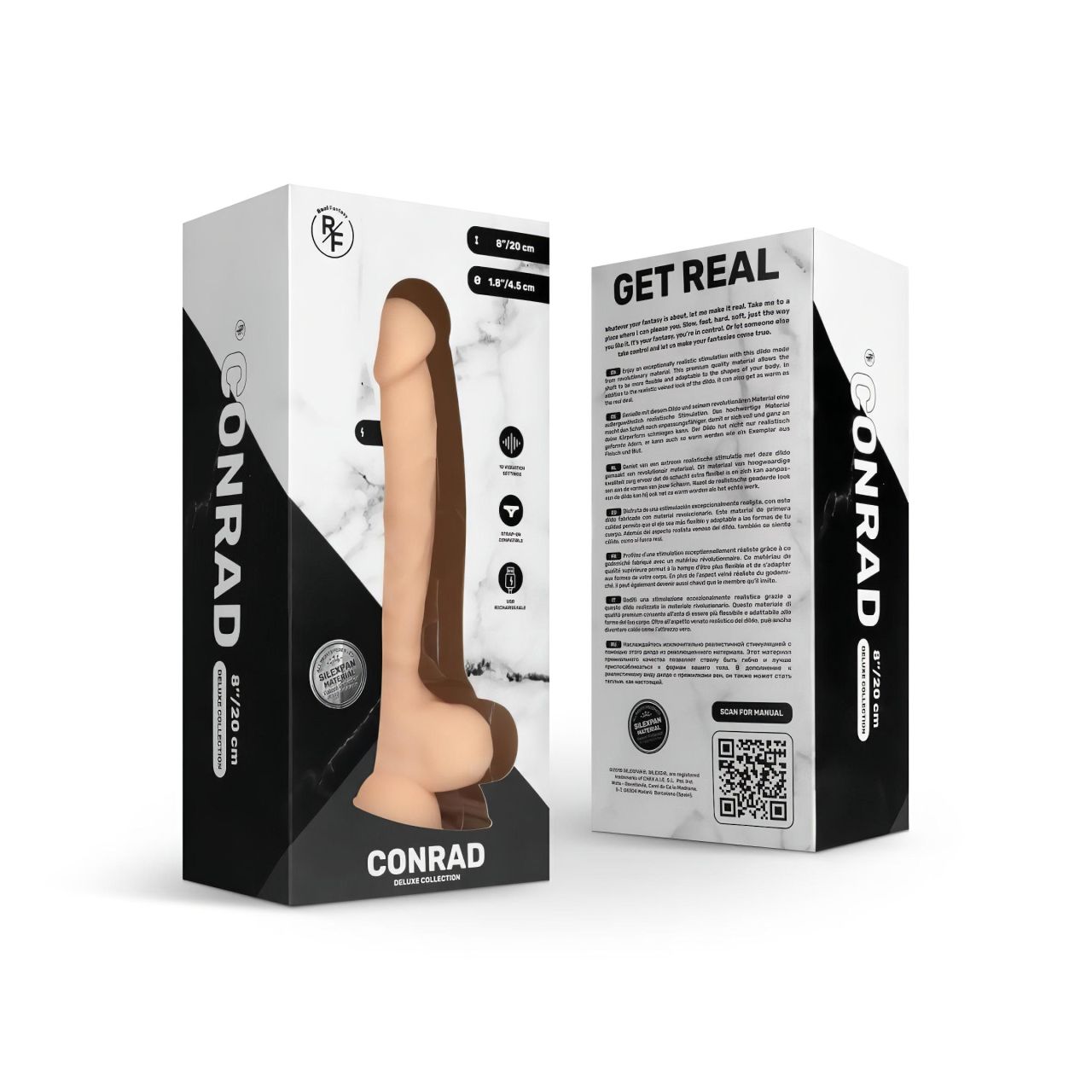 Real Fantasy Conrad - tapadókorongos vibrátor - 20cm (natúr)