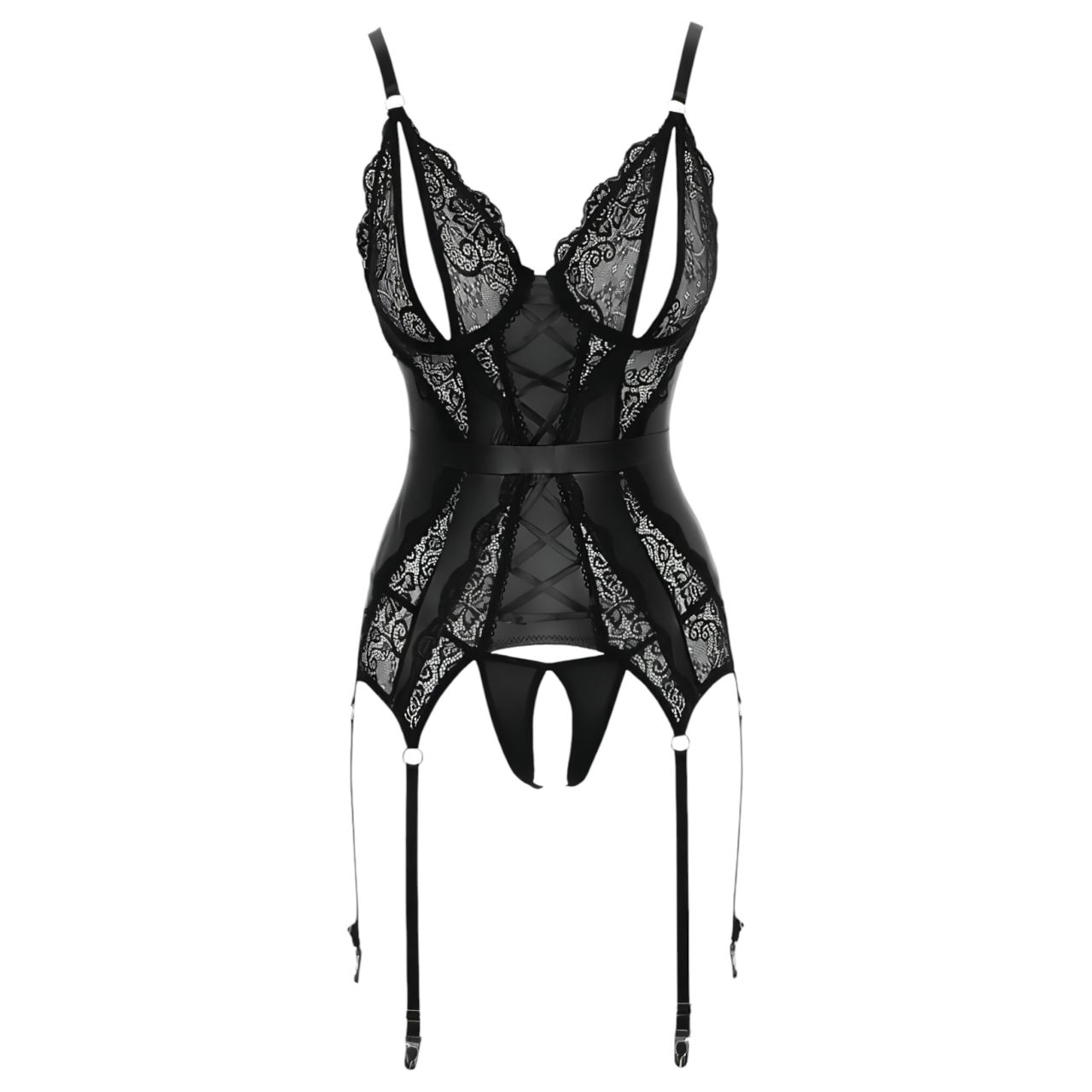 Cottelli - csipkés nyitott felső és tanga (fekete) Cottelli - csipkés nyitott felső és tanga (fekete)