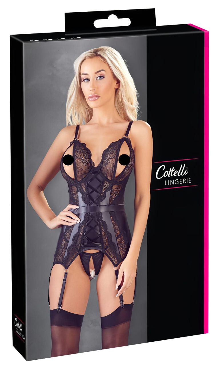 Cottelli - csipkés nyitott felső és tanga (fekete)
