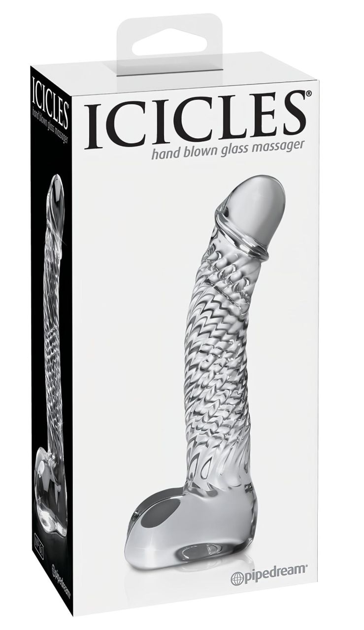 Icicles No. 61 - herés, péniszes üveg dildó (átlátszó)