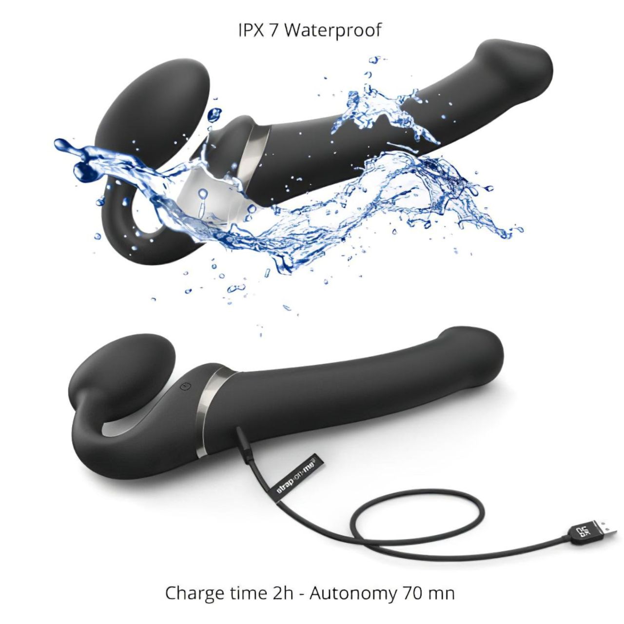 Strap-on-me M - léghullámos felcsatolható vibrátor (fekete)
