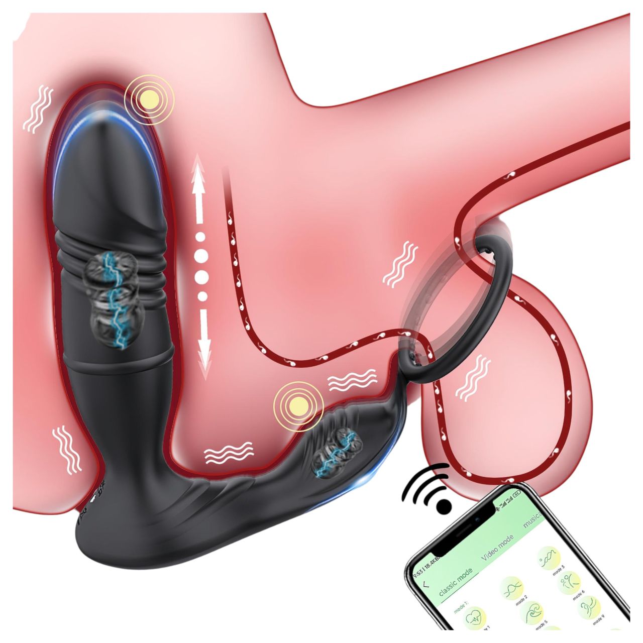 AlvUp - okos lökő prosztata vibrátor péniszgyűrűvel (fekete)