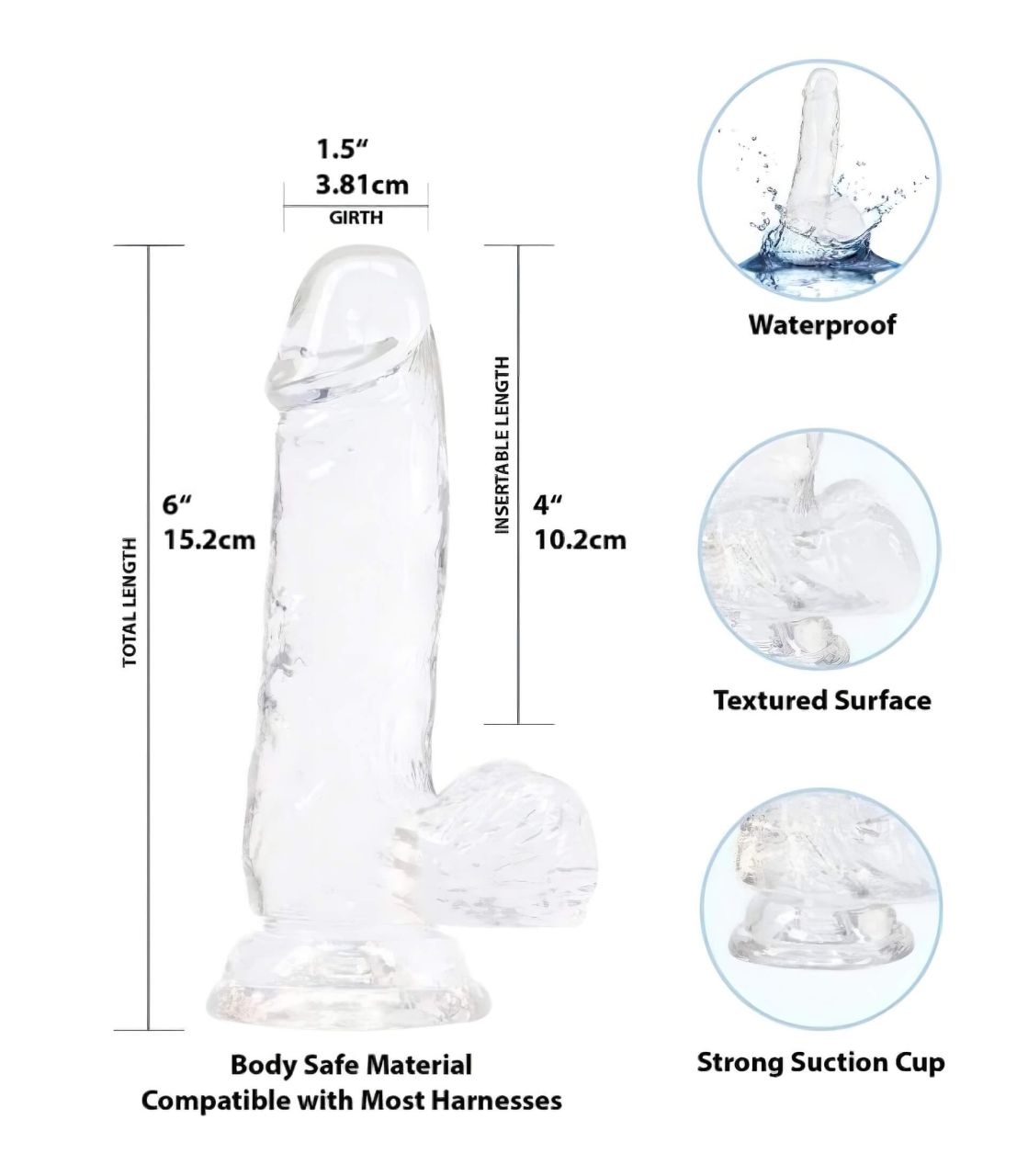 / Addiction Crystal - tapadókorongos, herés dildó (átlátszó) - 15cm