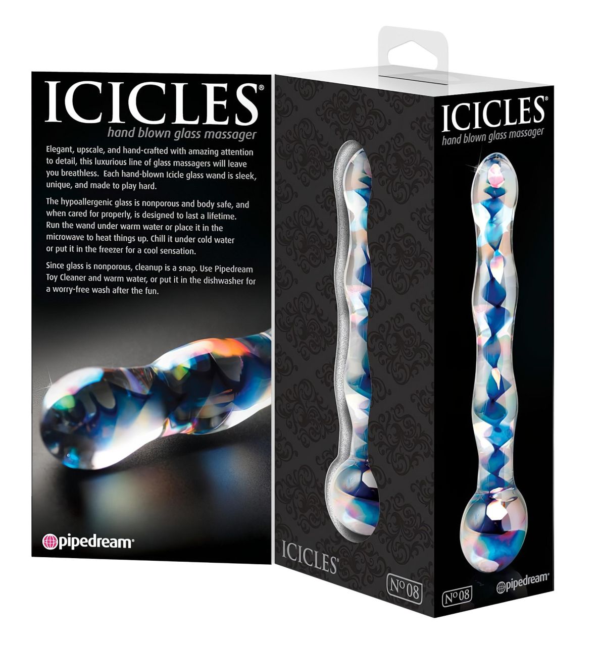 Icicles No. 08 - hullámos, kétvégű, üveg dildó (átlátszó-kék) Icicles No. 08 - hullámos, kétvégű, üveg dildó (átlátszó-kék)